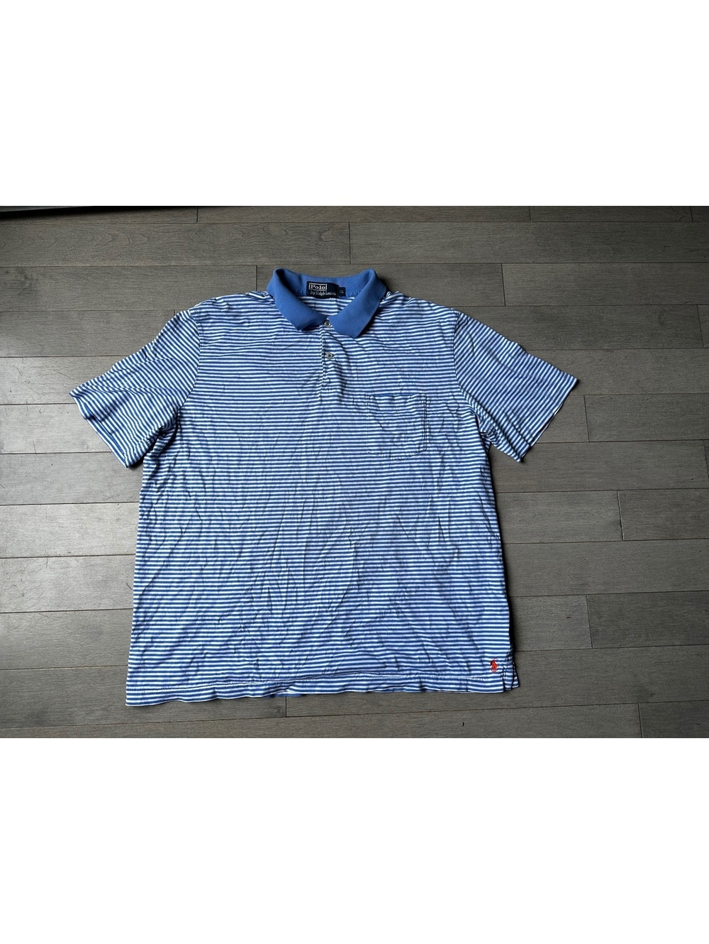 Polo by Ralph Lauren Men's Blue and White Striped Golf Short Sleeve Shirt XL
